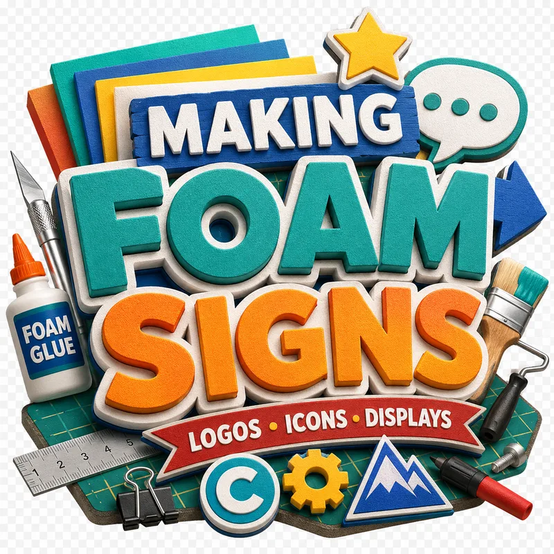 Making Foam Signs show art: colorful dimensional foam letters and craft tools